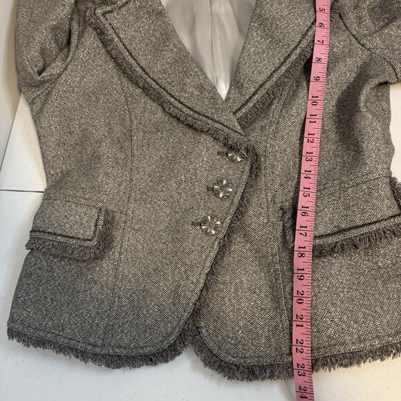 Cache Size Large Y2K Metalic Silver Gray Boucle Wool Blend Tweed Blazer Fringe - Picture 11 of 11